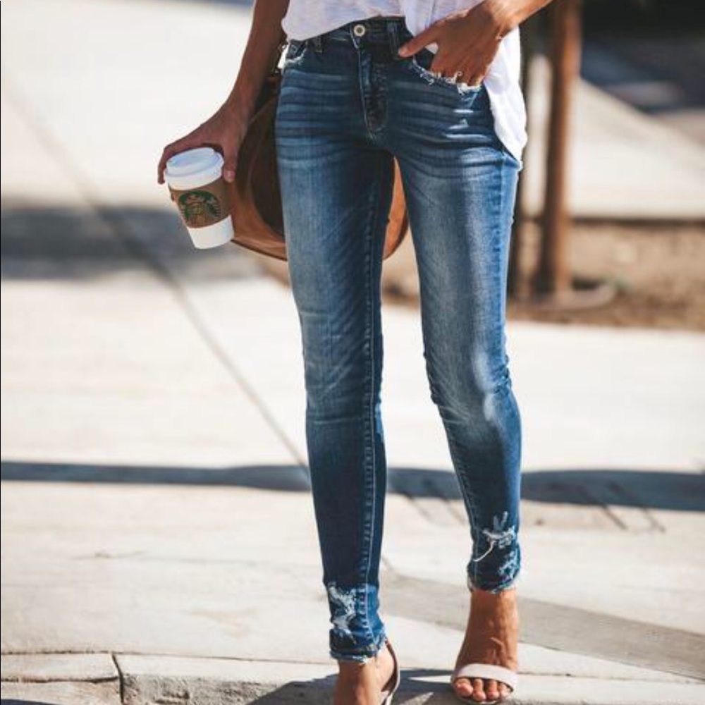 Distressed Ankle Kan Can Denim Skinny Jeans